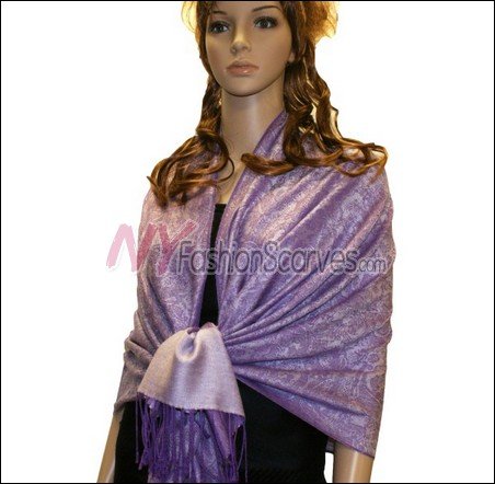 Paisley Jacquard Pashmina<br>Purple w/ Grey