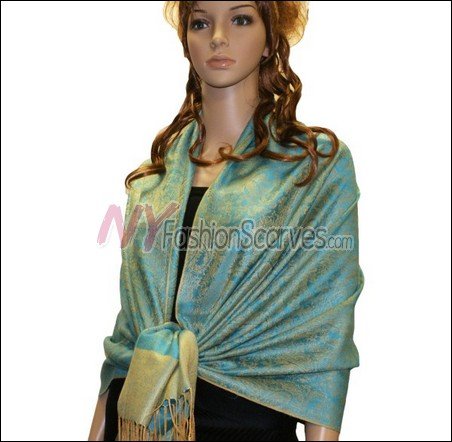 Paisley Jacquard Pashmina<br>Blue w/ Yellow
