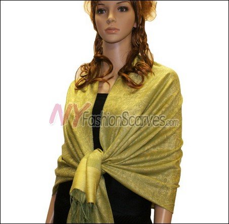 Paisley Jacquard Pashmina<br>Lime w/ Yellow