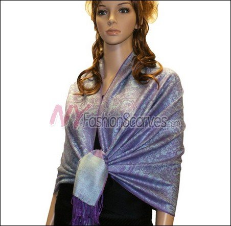 Paisley Jacquard Pashmina<br>Plum w/ Plae Blue