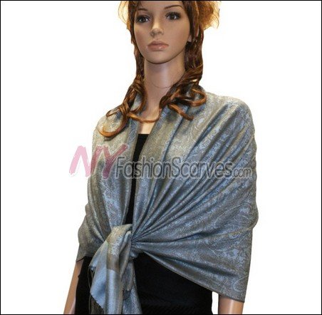Paisley Jacquard Pashmina<br>Gark Green w/ Plae Blue