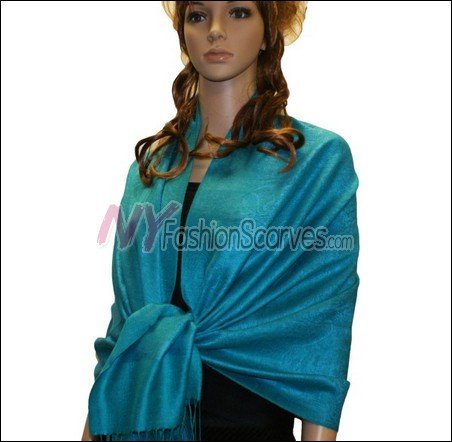 Paisley Jacquard Pashmina<br>Medium Aquamarine