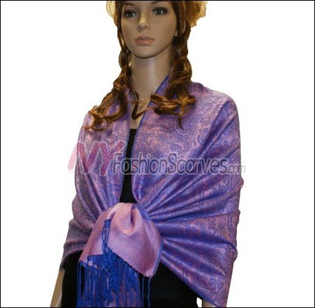 Paisley Jacquard Pashmina<br>Pink w/ Dark Blue