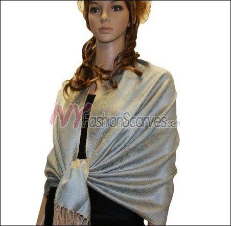 Paisley Jacquard Pashmina<br>Beown w/ Plae Blue