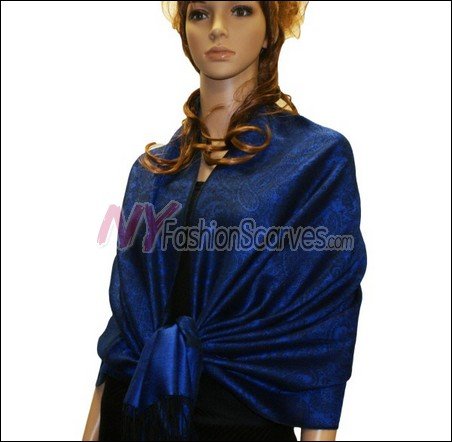 Paisley Jacquard Pashmina<br>Deep Blue w/ Black