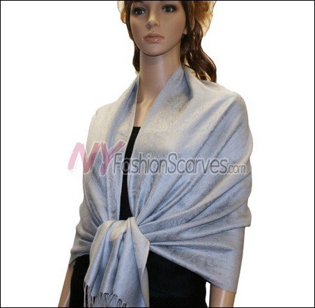 Paisley Jacquard Pashmina<br>Pale Blue Grey