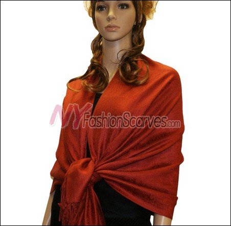 Paisley Jacquard Pashmina<br>Coral Red