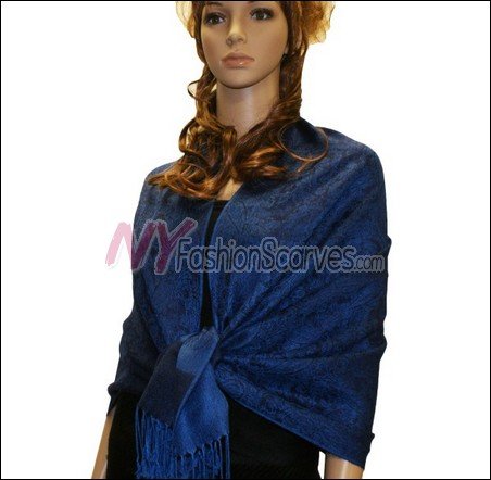 Paisley Jacquard Pashmina<br>Ink Blue