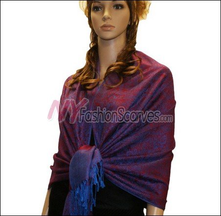 Paisley Jacquard Pashmina<br>Burgundy w/ Blue