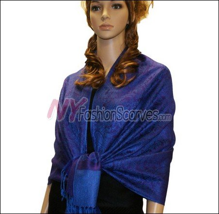 Paisley Jacquard Pashmina<br>Dark Purple w/ Blue