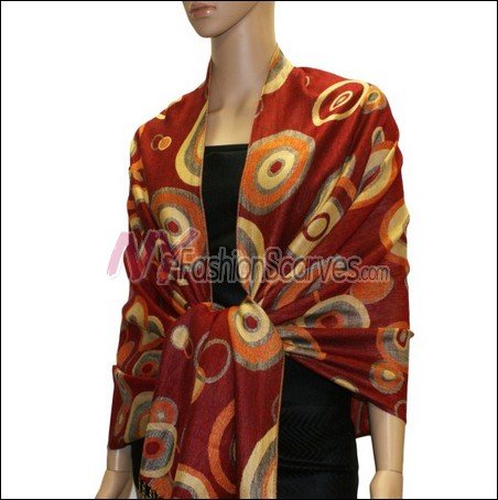 Multi Colored Circle Pashmina <br>Red