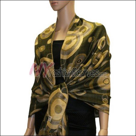 Multi Colored Circle Pashmina <br>Army Green