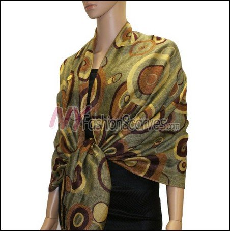 Multi Colored Circle Pashmina <br>Pea Green
