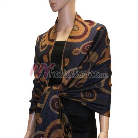 Multi Colored Circle Pashmina <br>Navy