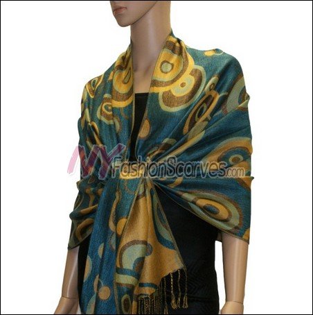 Multi Colored Circle Pashmina <br>Peacock Blue