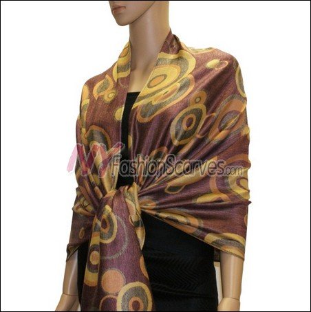 Multi Colored Circle Pashmina <br>Brick Red