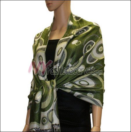 Multi Colored Circle Pashmina <br>Green