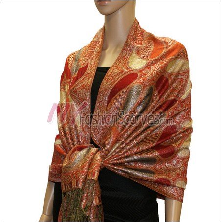 Metallic Paisley Pashmina <br>Red