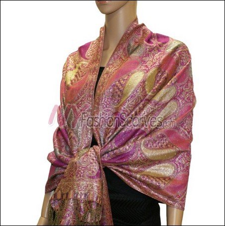 Metallic Paisley Pashmina <br>Red Purple