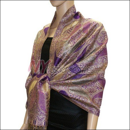 Metallic Paisley Pashmina <br>Purple