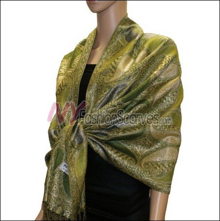 Metallic Paisley Pashmina <br>Army Green