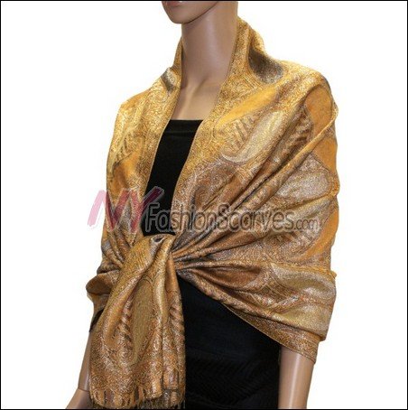 Metallic Paisley Pashmina <br>Gold