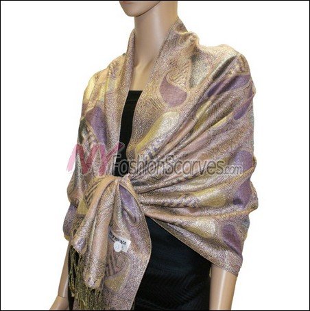 Metallic Paisley Pashmina <br>Pink Purple