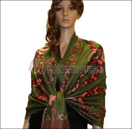 Abstract Circle Shawl <br>Olive Green