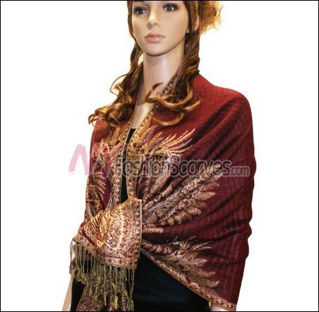 Big Paisley Thicker Pashmina <br>Jujube Red