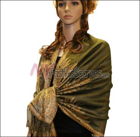 Big Paisley Thicker Pashmina <br>Olive Green