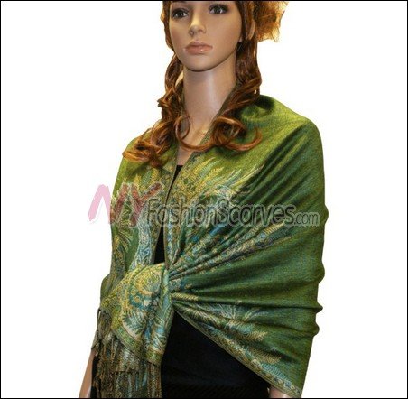Big Paisley Thicker Pashmina <br>Green