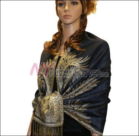 Big Paisley Thicker Pashmina <br>Navy