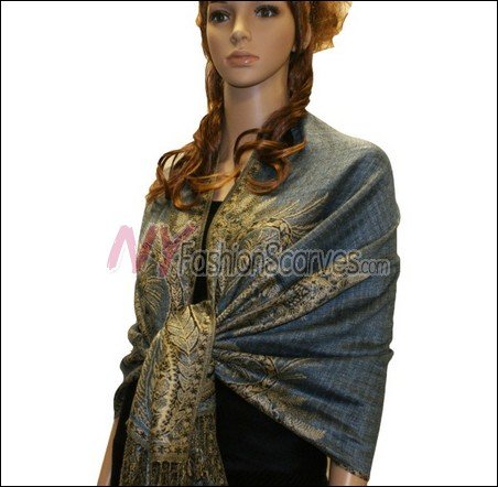 Big Paisley Thicker Pashmina <br>Pale Blue