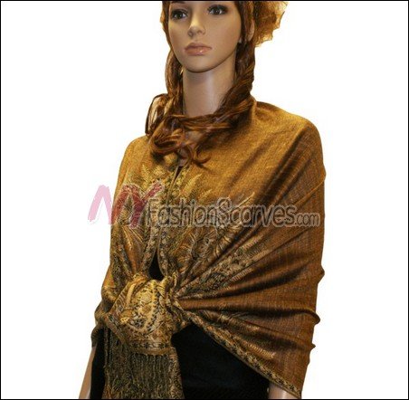 Big Paisley Thicker Pashmina <br>Golden Brown