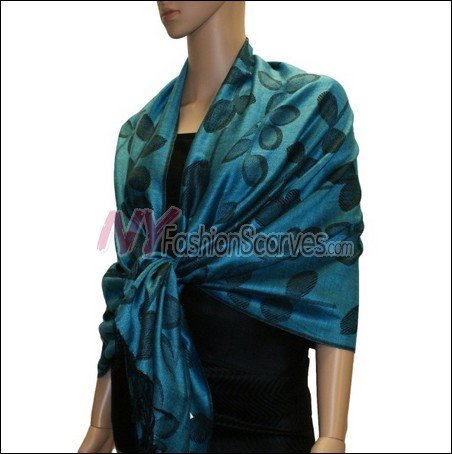 Leaf Jacquard Pashmina Scarf <br>Turquoise
