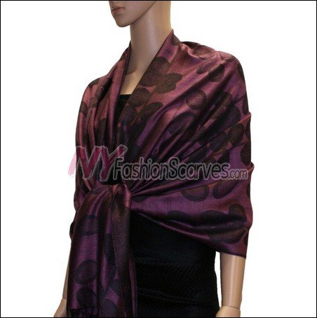 Leaf Jacquard Pashmina Scarf <br> Violet Red