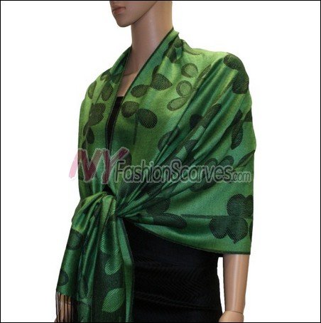 Leaf Jacquard Pashmina Scarf <br>Green