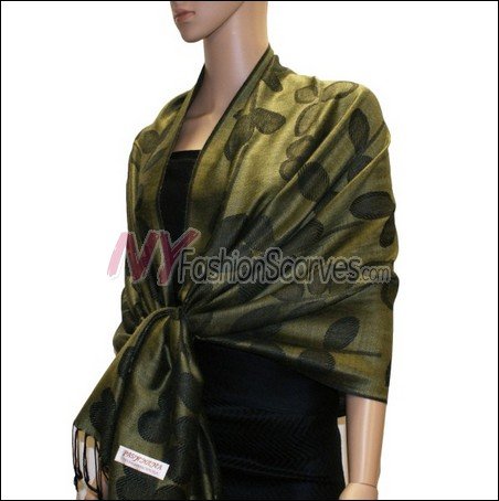 Leaf Jacquard Pashmina Scarf <br>Army Green