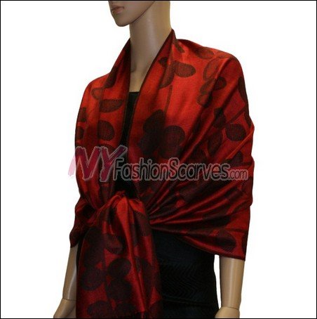 Leaf Jacquard Pashmina Scarf <br>Red
