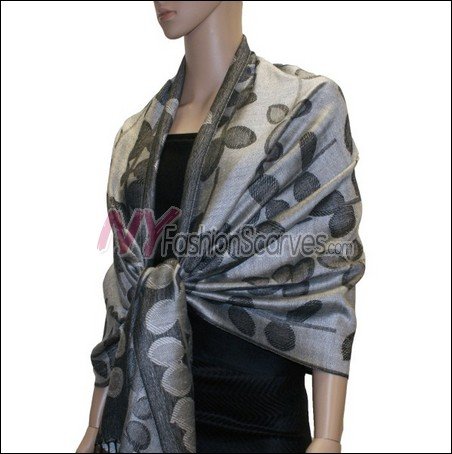 Leaf Jacquard Pashmina Scarf <br>Grey