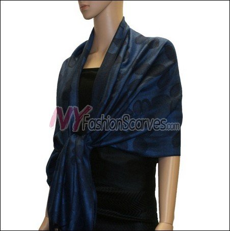 Leaf Jacquard Pashmina Scarf <br>Navy