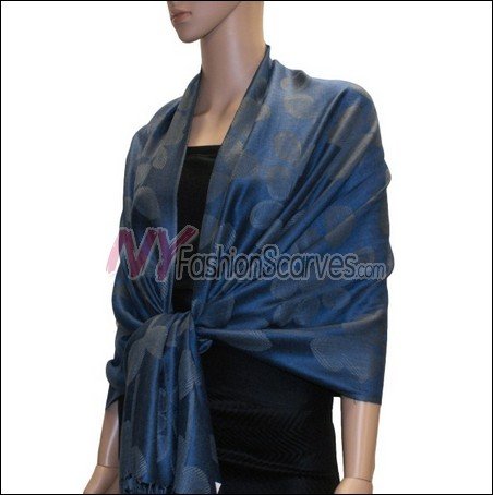 Leaf Jacquard Pashmina Scarf <br>Royal Blue
