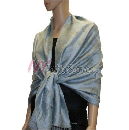 Leaf Jacquard Pashmina Scarf <br>Pale Blue
