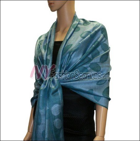 Leaf Jacquard Pashmina Scarf <br>Green Blue