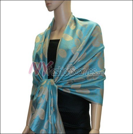 Leaf Jacquard Pashmina Scarf <br>Teal