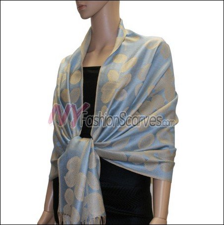 Leaf Jacquard Pashmina Scarf <br>Light Blue