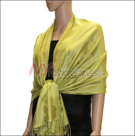 Leaf Jacquard Pashmina Scarf <br>Yellow Green