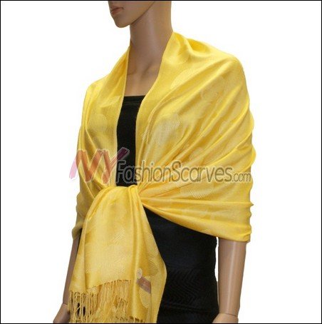 Leaf Jacquard Pashmina Scarf <br>Yellow