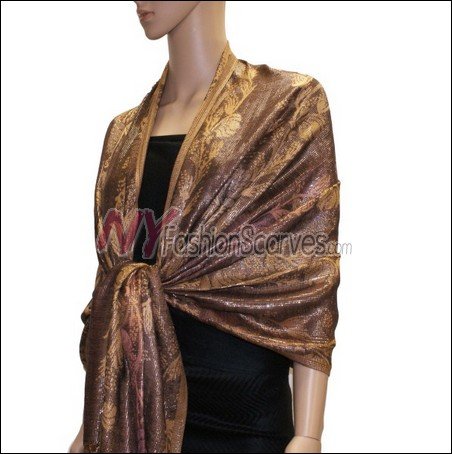 Metallic Stem Flower Shawl - Brown