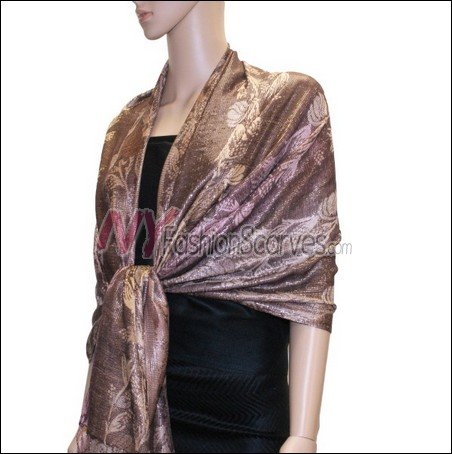 Metallic Stem Flower Shawl - Coffee